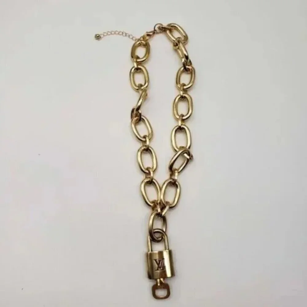 Authentic Louis Vuitton Lock and Key Gold Color with Gold Plated Chain Necklace